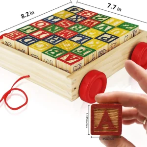 Wooden Alphabet Blocks with Pull Wagon,